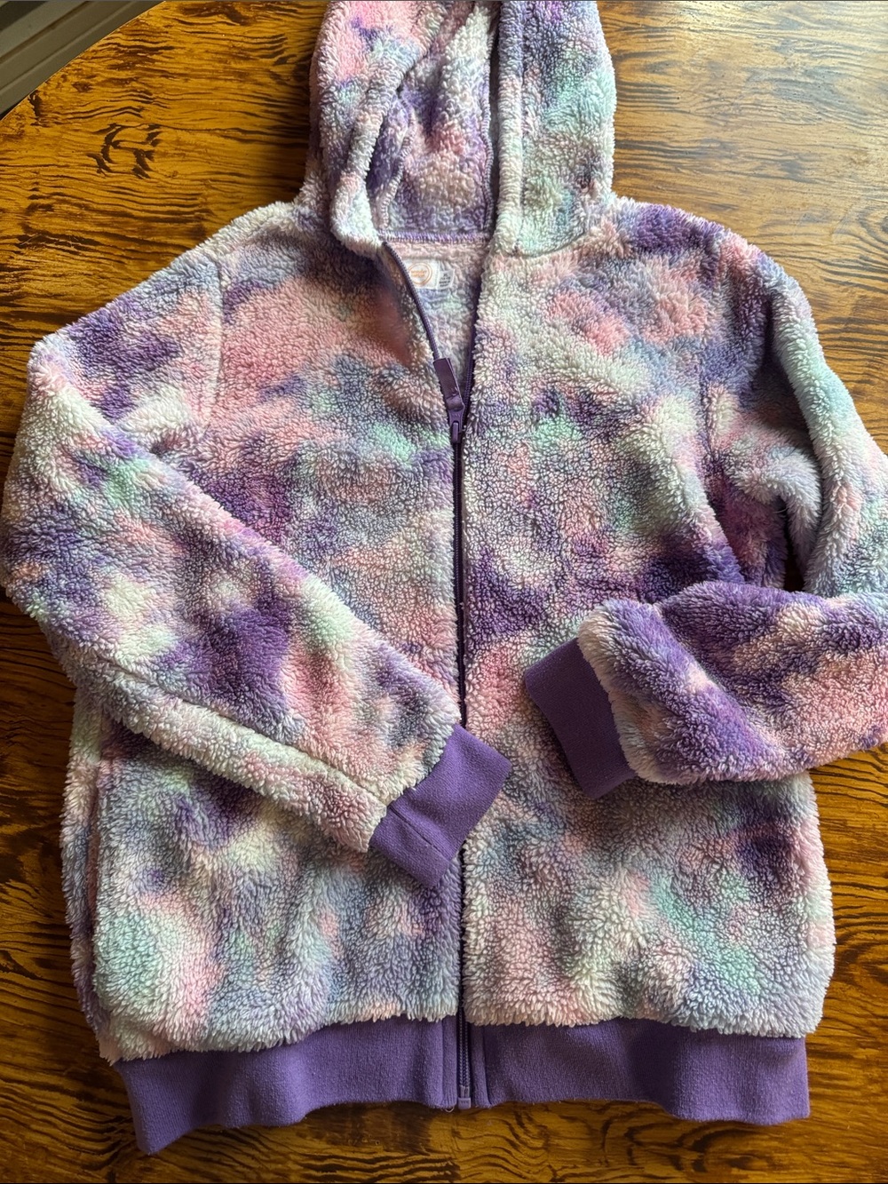wonder nation Pastel Tie-Dye Plush Zip-Up Hoodie - Lavender, Pink, Mint